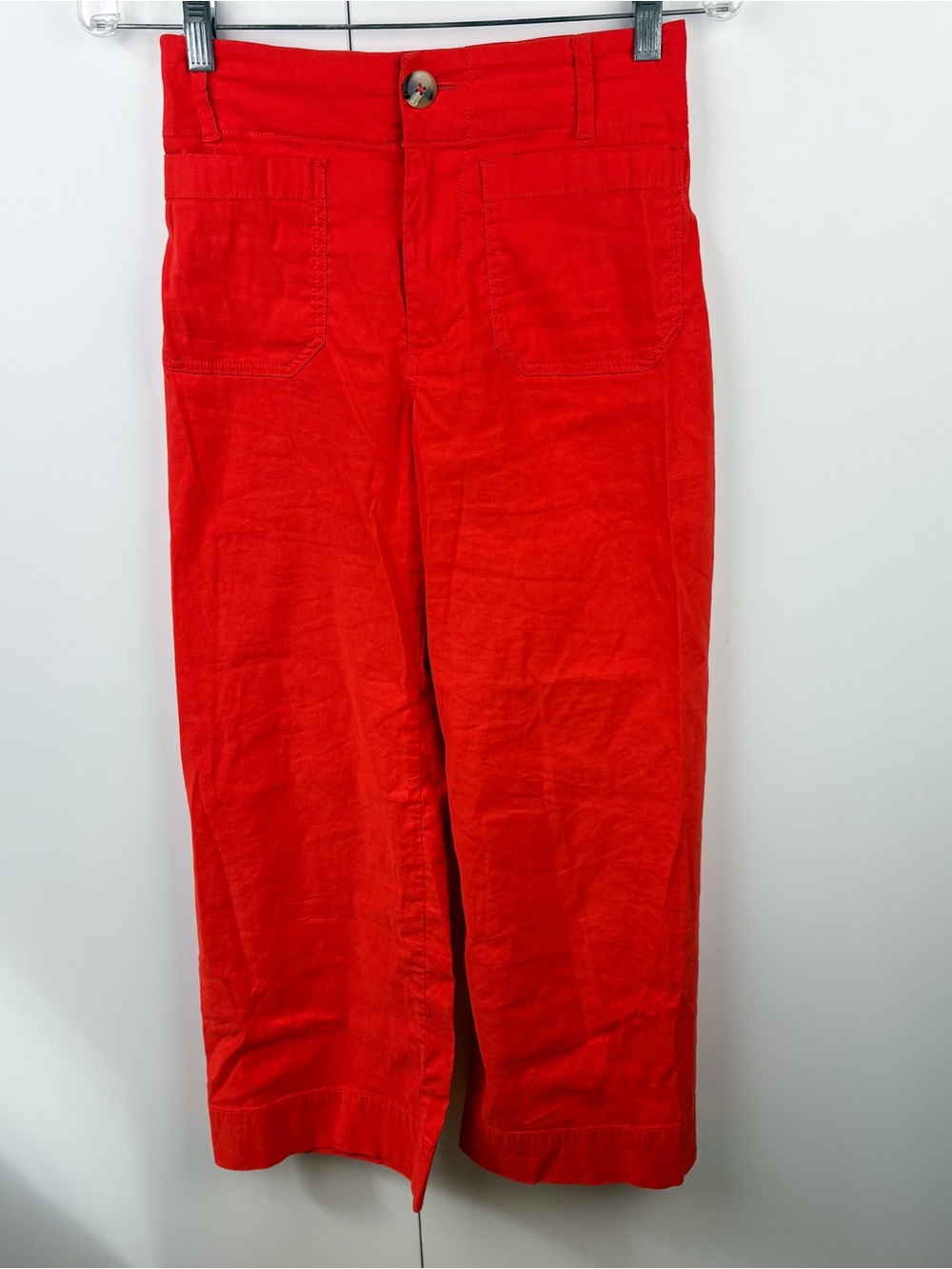 Anthropologie Maeve Colette Cropped Wide Leg Pant Red Orange Cotton Linen 24 - Picture 2 of 5